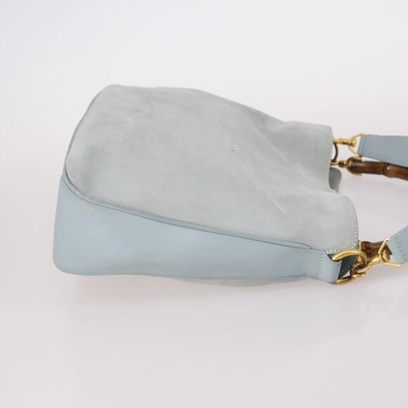GUCCI Bamboo Hand Bag Suede Light Blue Gold 001 001 - Picture 4 of 12